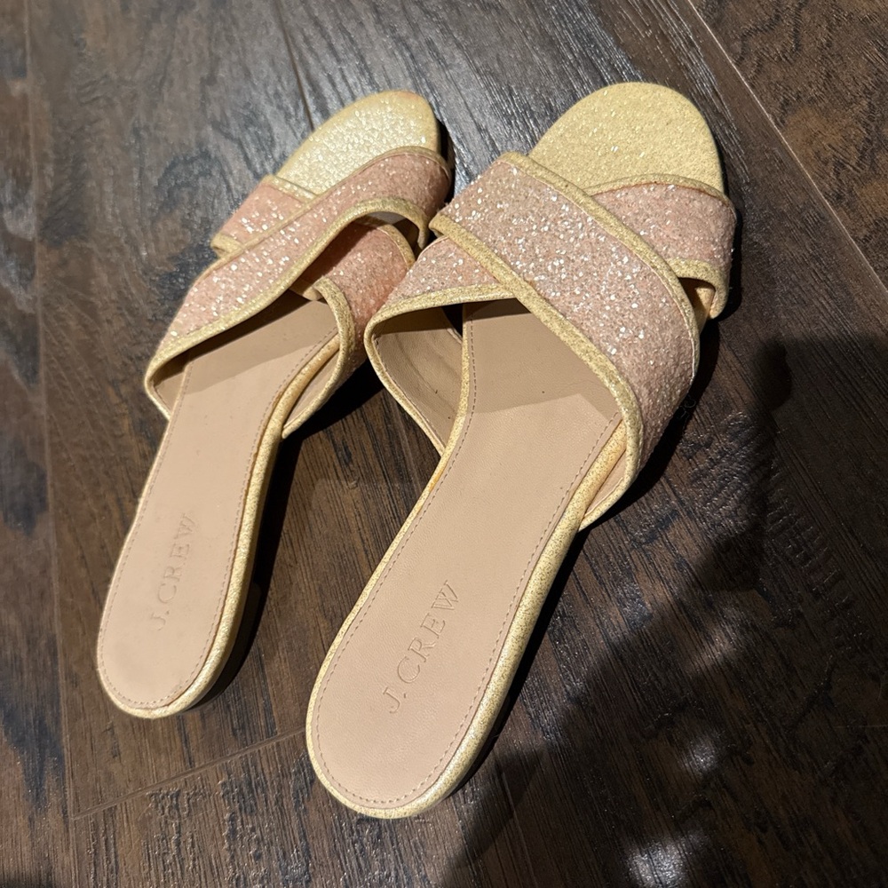 J. Crew Glitter Slide Sandals - Gold and Pink